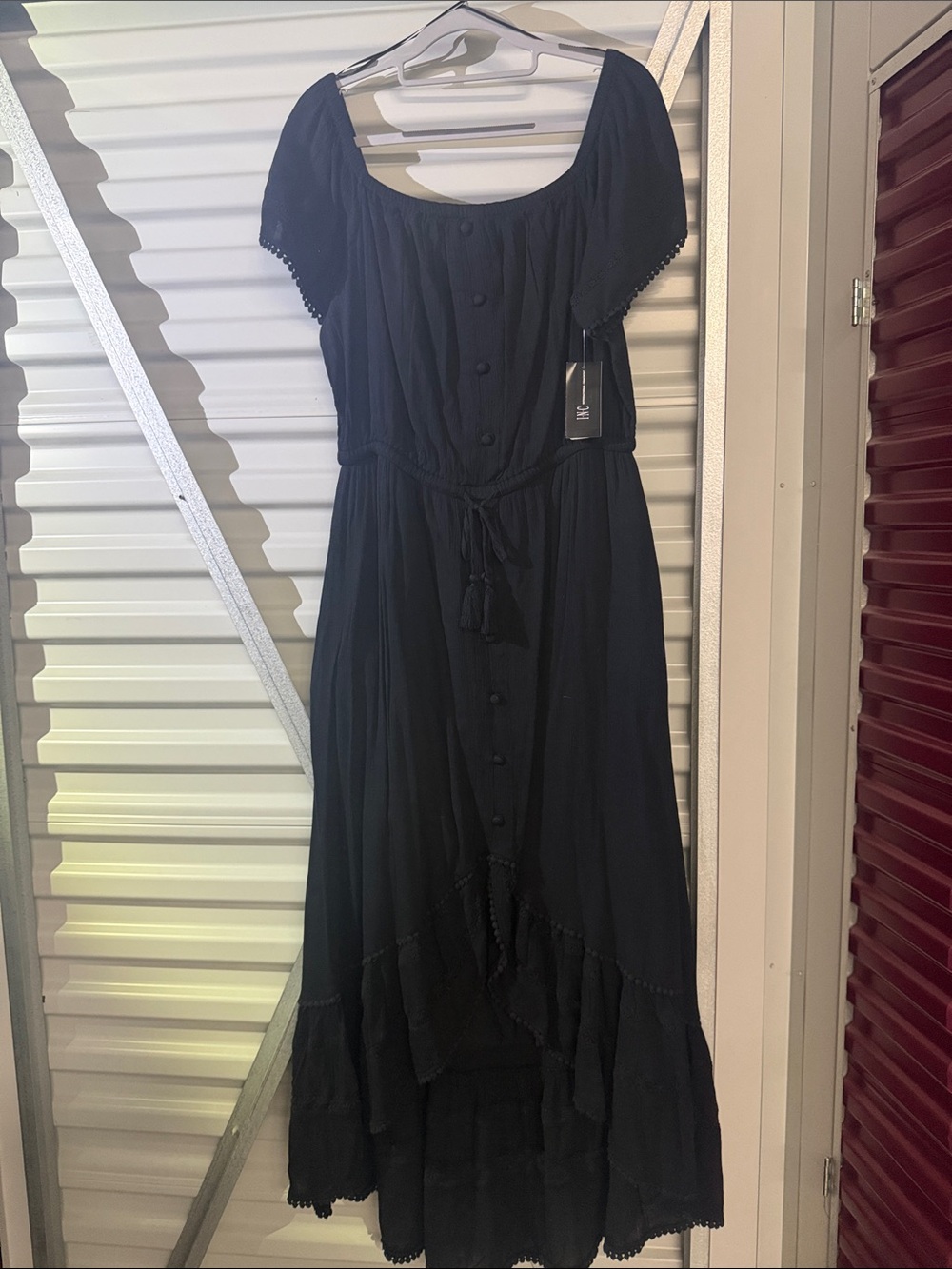 INC International Concepts Black Button-Front Maxi Dress with Tie Waist